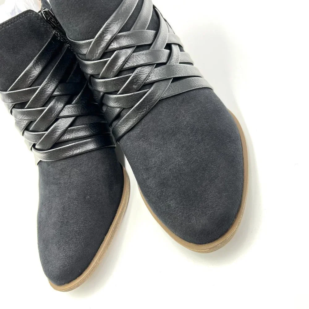 6W‎ 6 WIDE Lifestride Womens Prairie Black Faux Vegan Suede Leather Ankle Boots